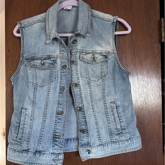 Hand painted up cycled denim jean vest prism brick merona medium - Picture 6 of 6